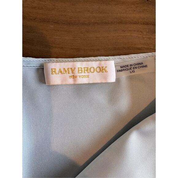 Ramy Brook Lillie Mini Dress Large Blue Silky Pleated Cocktail Party Wedding - Picture 7 of 7